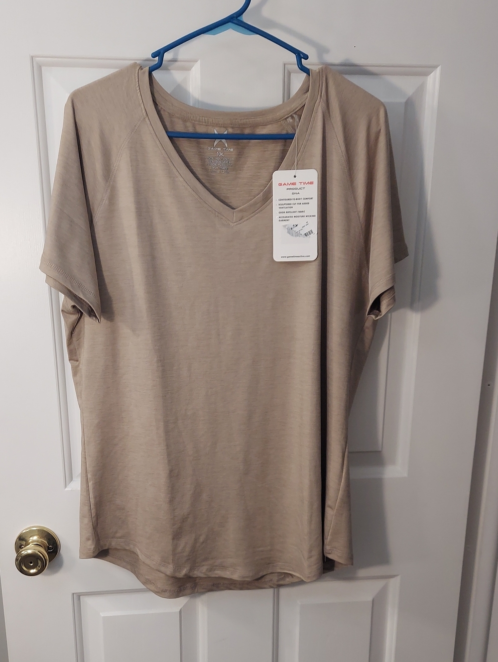 Game Time Brand Womans Light Tan Performance Tee Size 1X